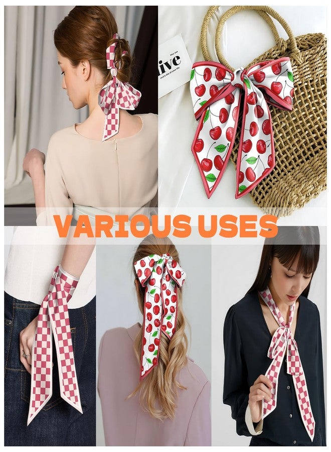 BHAHB 2PCS Hair Head Scarf Silk Feeling Long Satin Neck Satin Scarves for Handbag Cute Decoration Aesthetic Women 59 * 6.7''-Pink Cherry - Image 5